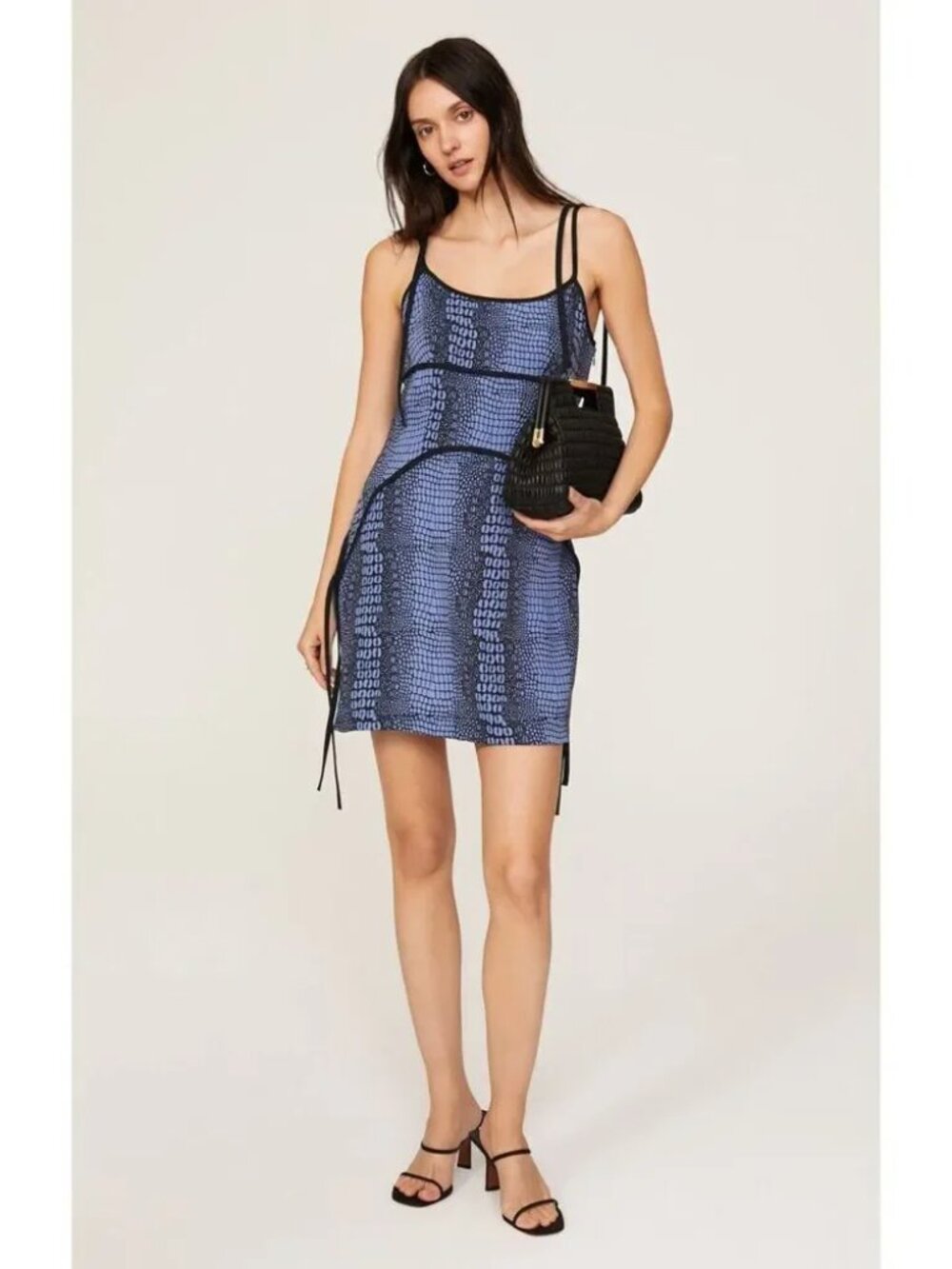 Saunders Mini Corset Dress Blue python print crepe Sundress summer luxe slip 8